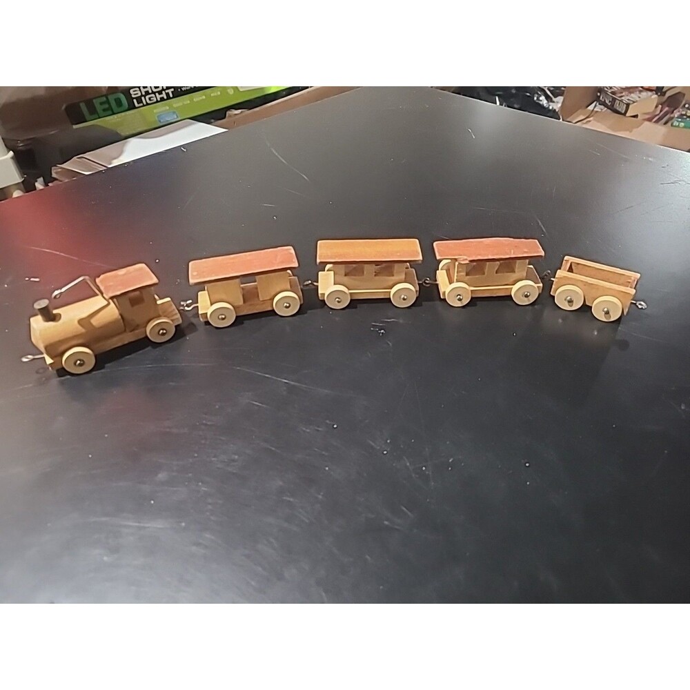 Vintage Loquai Small Wooden Toy Train Set - 5 Piece - West Germany - Loose